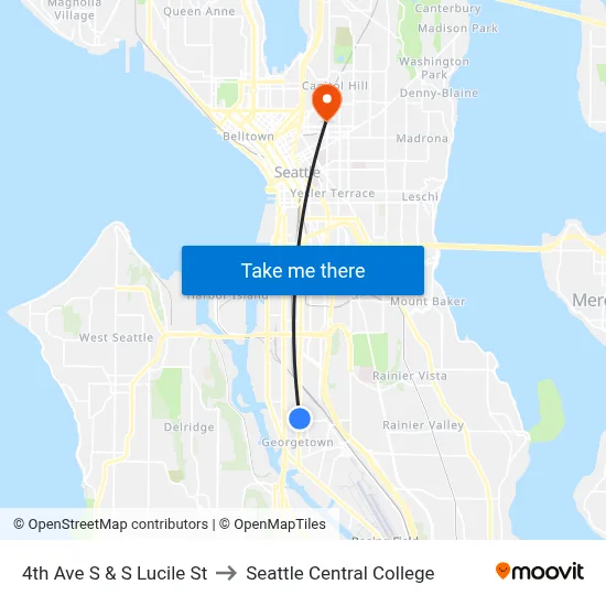 4th Ave S & S Lucile St to Seattle Central College map