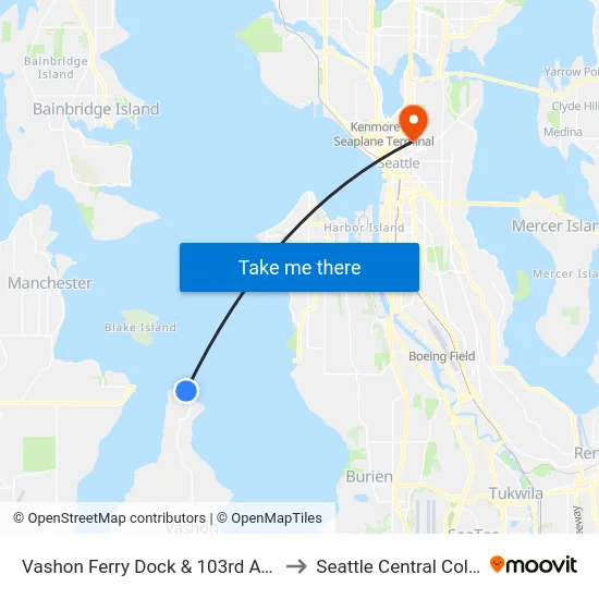 Vashon Ferry Dock & 103rd Ave SW to Seattle Central College map