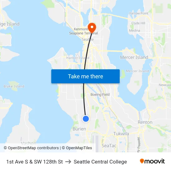 1st Ave S & SW 128th St to Seattle Central College map