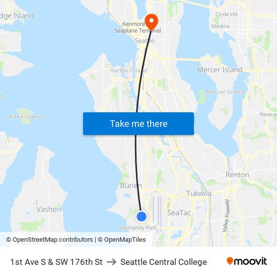 1st Ave S & SW 176th St to Seattle Central College map