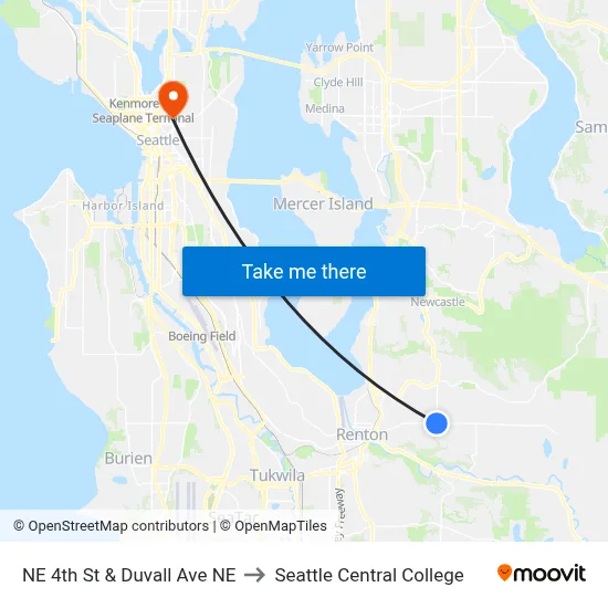 NE 4th St & Duvall Ave NE to Seattle Central College map