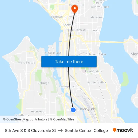 8th Ave S & S Cloverdale St to Seattle Central College map