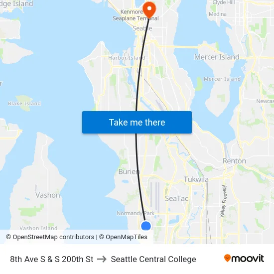 8th Ave S & S 200th St to Seattle Central College map