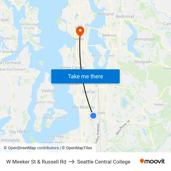 W Meeker St & Russell Rd to Seattle Central College map