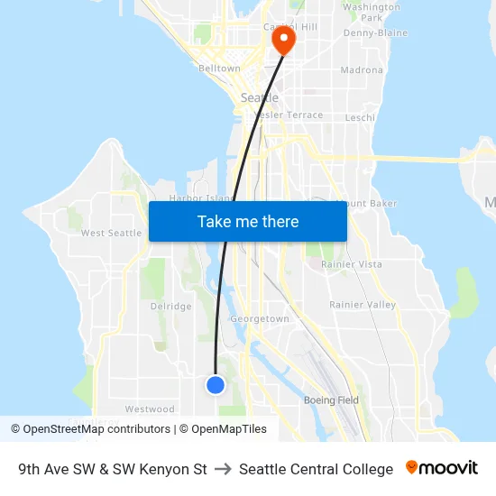 9th Ave SW & SW Kenyon St to Seattle Central College map
