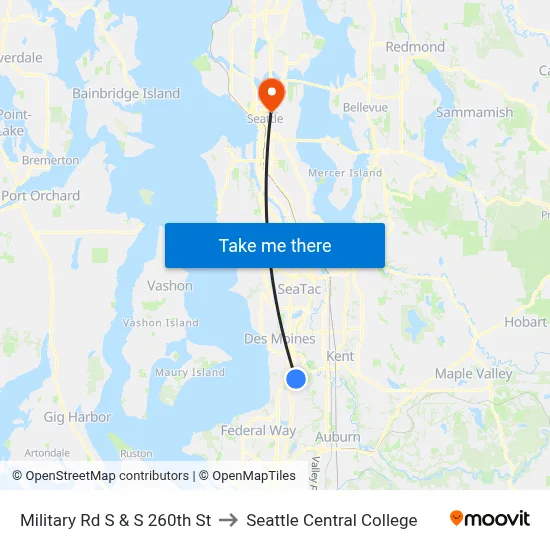 Military Rd S & S 260th St to Seattle Central College map