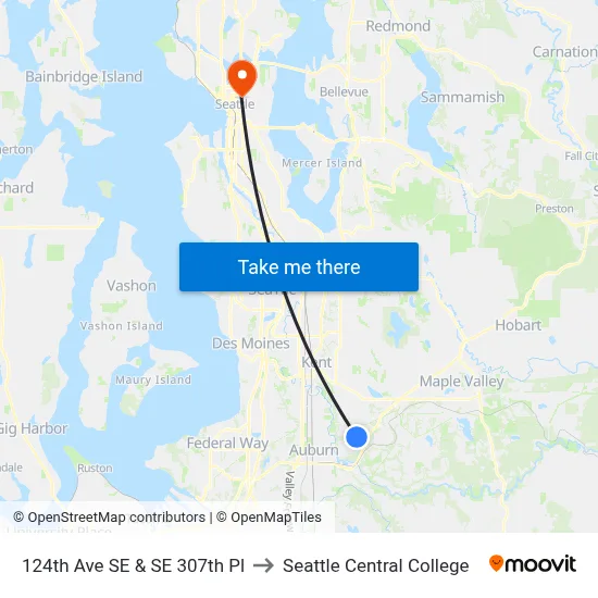 124th Ave SE & SE 307th Pl to Seattle Central College map