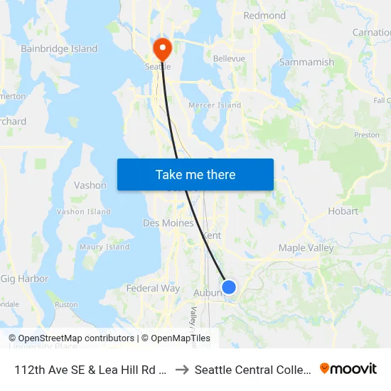 112th Ave SE & Lea Hill Rd SE to Seattle Central College map
