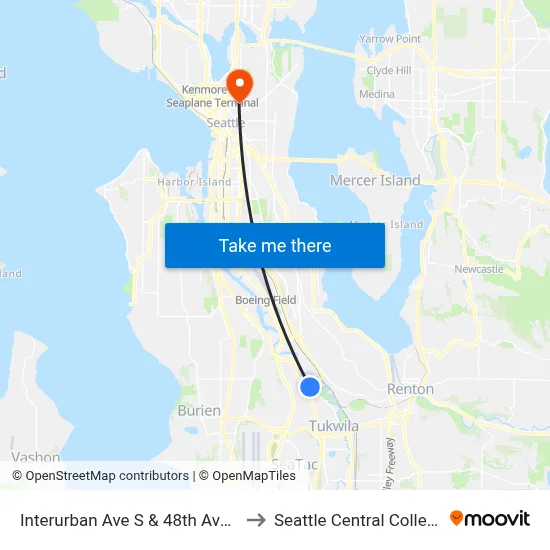 Interurban Ave S & 48th Ave S to Seattle Central College map