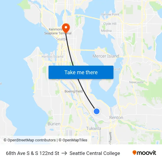 68th Ave S & S 122nd St to Seattle Central College map