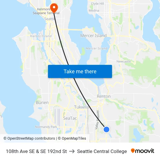 108th Ave SE & SE 192nd St to Seattle Central College map