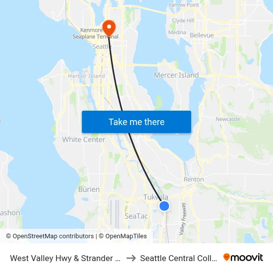 West Valley Hwy & Strander Blvd to Seattle Central College map