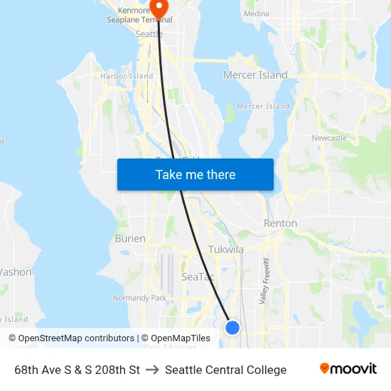 68th Ave S & S 208th St to Seattle Central College map