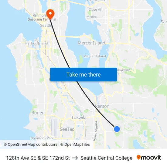 128th Ave SE & SE 172nd St to Seattle Central College map
