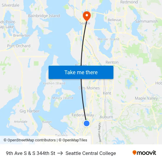 9th Ave S & S 344th St to Seattle Central College map