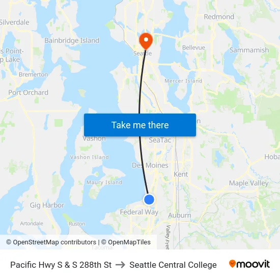 Pacific Hwy S & S 288th St to Seattle Central College map