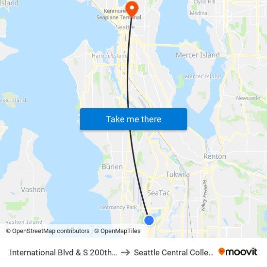 International Blvd & S 200th St to Seattle Central College map