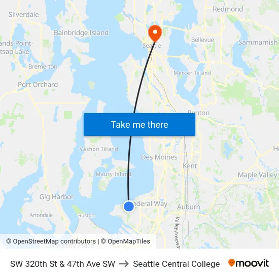 SW 320th St & 47th Ave SW to Seattle Central College map
