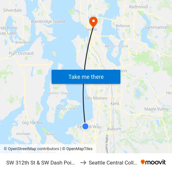 SW 312th St & SW Dash Point Rd to Seattle Central College map