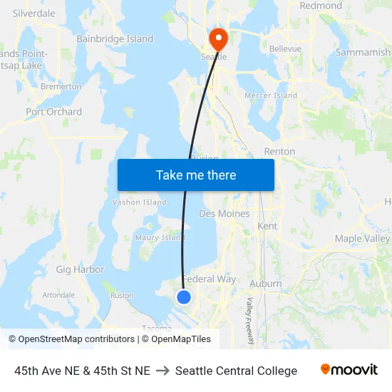 45th Ave NE & 45th St NE to Seattle Central College map