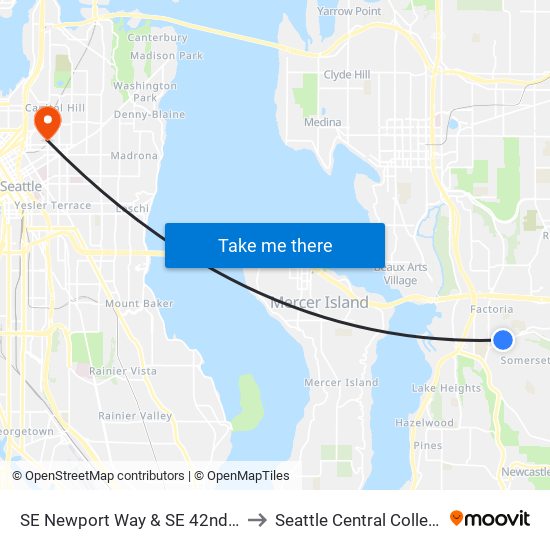 SE Newport Way & SE 42nd Pl to Seattle Central College map