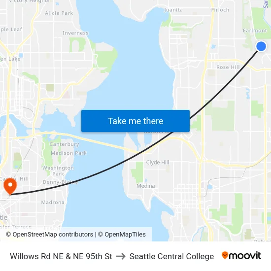 Willows Rd NE & NE 95th St to Seattle Central College map