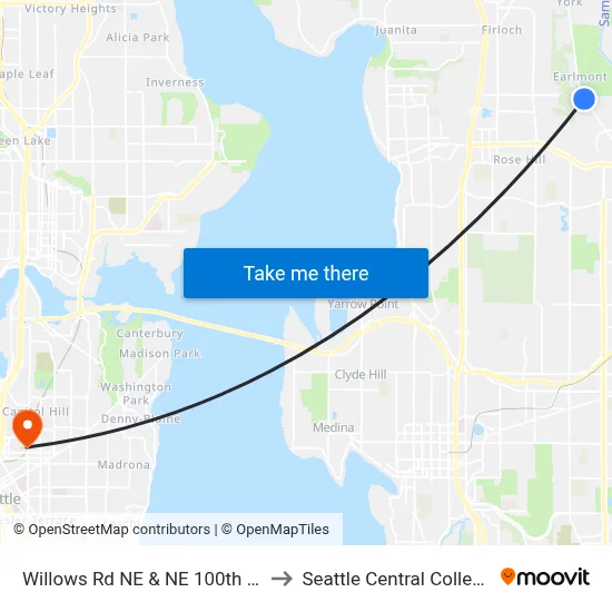 Willows Rd NE & NE 100th St to Seattle Central College map