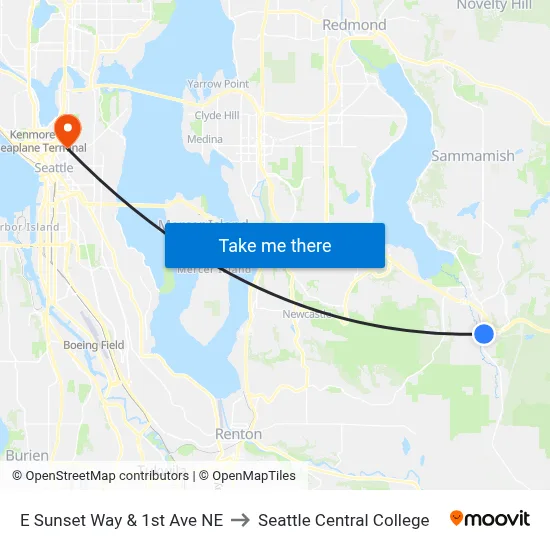 E Sunset Way & 1st Ave NE to Seattle Central College map
