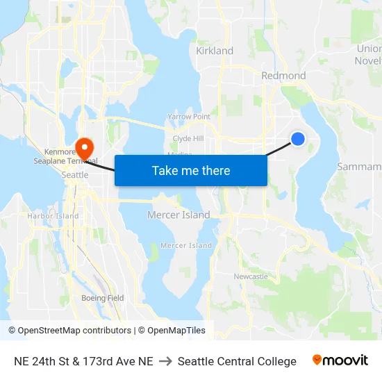 NE 24th St & 173rd Ave NE to Seattle Central College map
