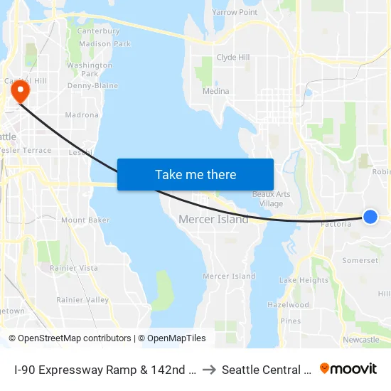 I-90 Expressway Ramp & 142nd Pl SE - Bay 3 to Seattle Central College map