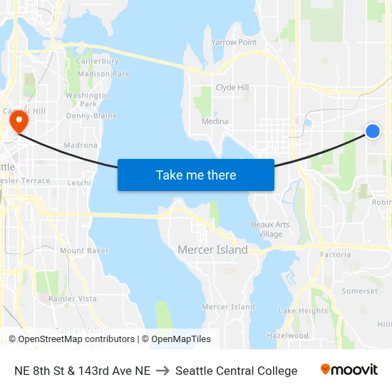 NE 8th St & 143rd Ave NE to Seattle Central College map
