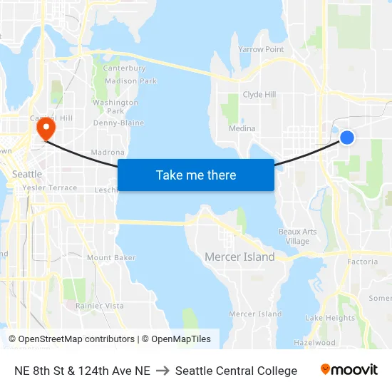 NE 8th St & 124th Ave NE to Seattle Central College map