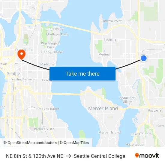 NE 8th St & 120th Ave NE to Seattle Central College map