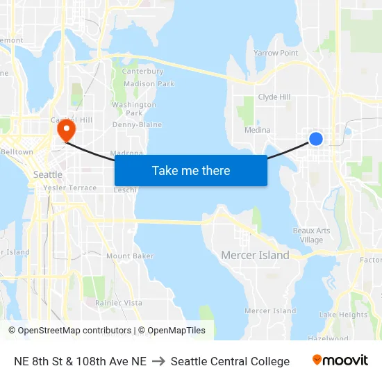NE 8th St & 108th Ave NE to Seattle Central College map