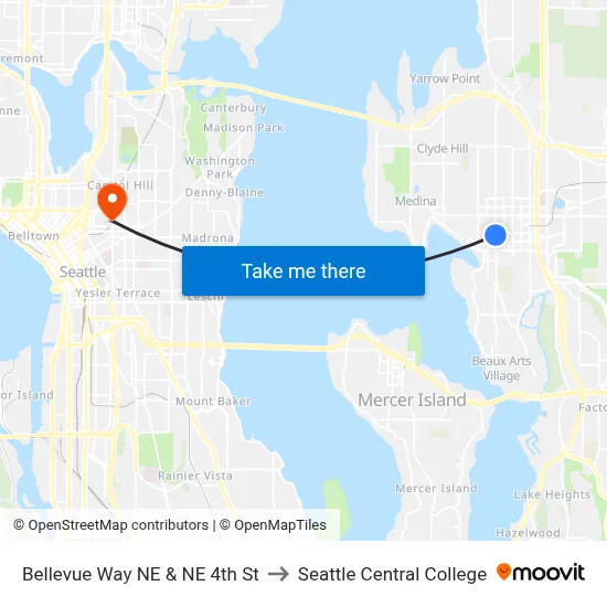 Bellevue Way NE & NE 4th St to Seattle Central College map