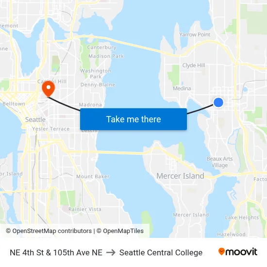 NE 4th St & 105th Ave NE to Seattle Central College map