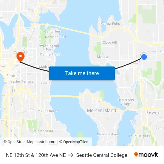 NE 12th St & 120th Ave NE to Seattle Central College map