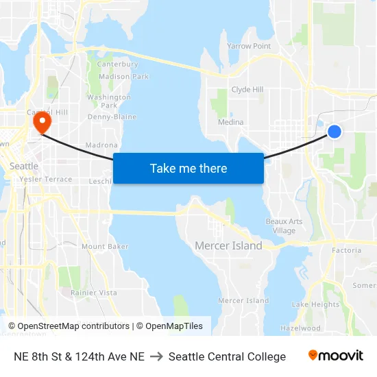 NE 8th St & 124th Ave NE to Seattle Central College map