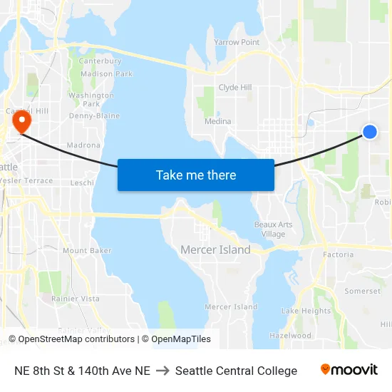 NE 8th St & 140th Ave NE to Seattle Central College map