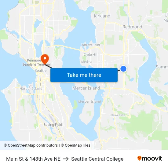 Main St & 148th Ave NE to Seattle Central College map