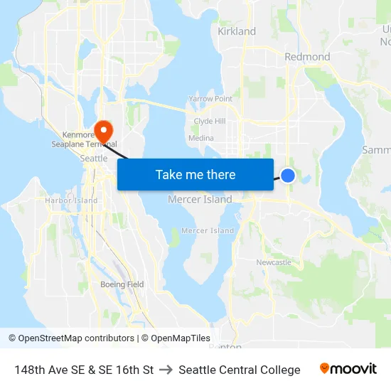 148th Ave SE & SE 16th St to Seattle Central College map