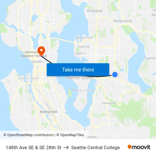 148th Ave SE & SE 28th St to Seattle Central College map