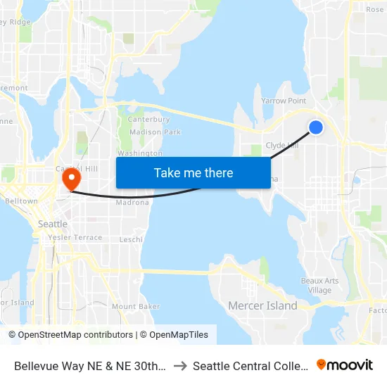 Bellevue Way NE & NE 30th Pl to Seattle Central College map