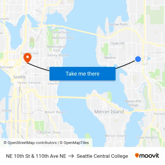 NE 10th St & 110th Ave NE to Seattle Central College map