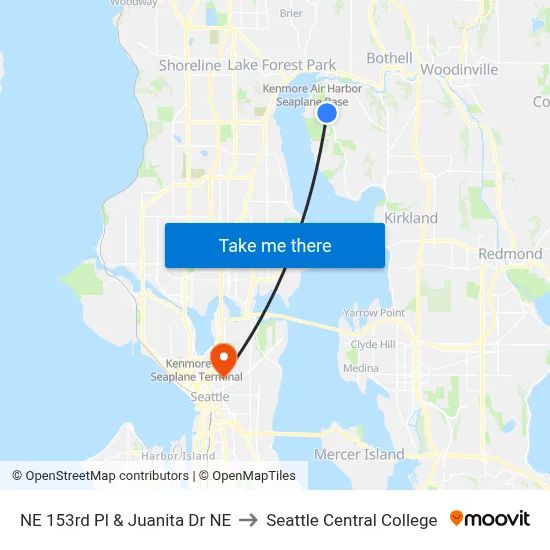 NE 153rd Pl & Juanita Dr NE to Seattle Central College map