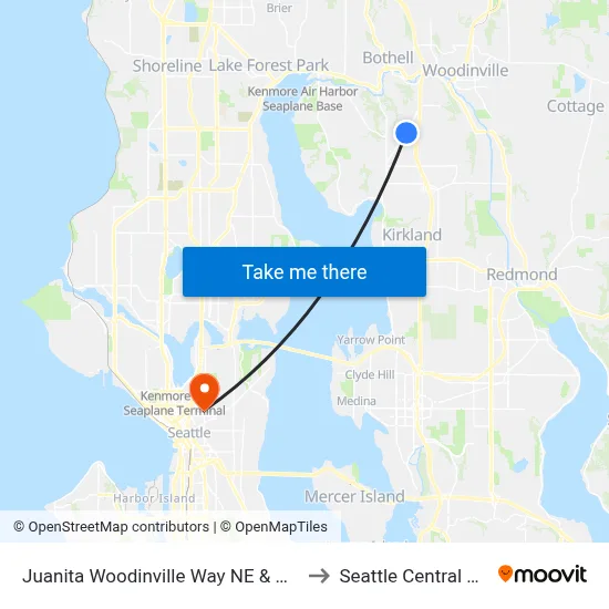 Juanita Woodinville Way NE & NE 145th St to Seattle Central College map