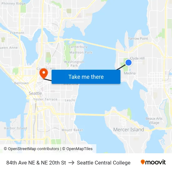 84th Ave NE & NE 20th St to Seattle Central College map
