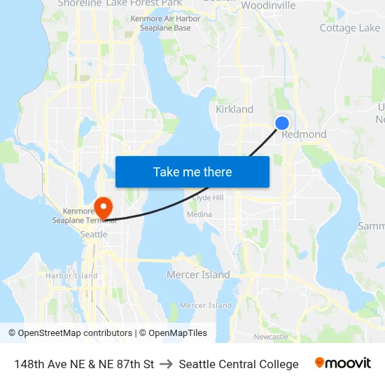 148th Ave NE & NE 87th St to Seattle Central College map