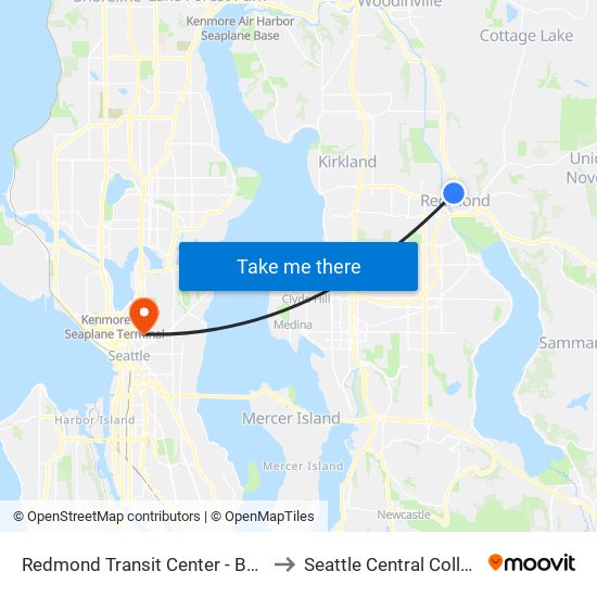 Redmond Transit Center - Bay 1 to Seattle Central College map