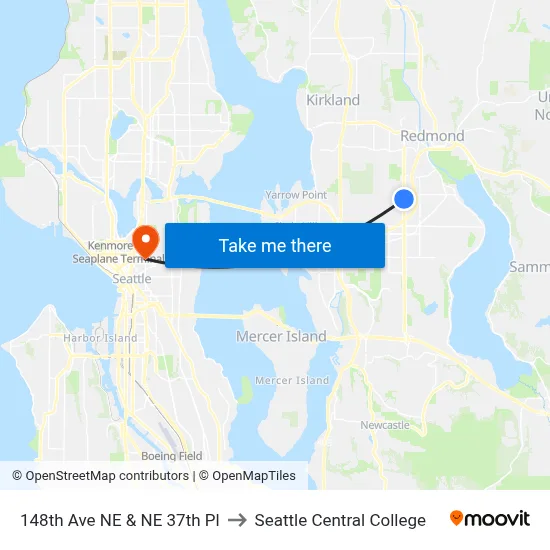 148th Ave NE & NE 37th Pl to Seattle Central College map